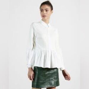 Ted Baker White Cannan Gathered Over Sized Shirt Sz-0